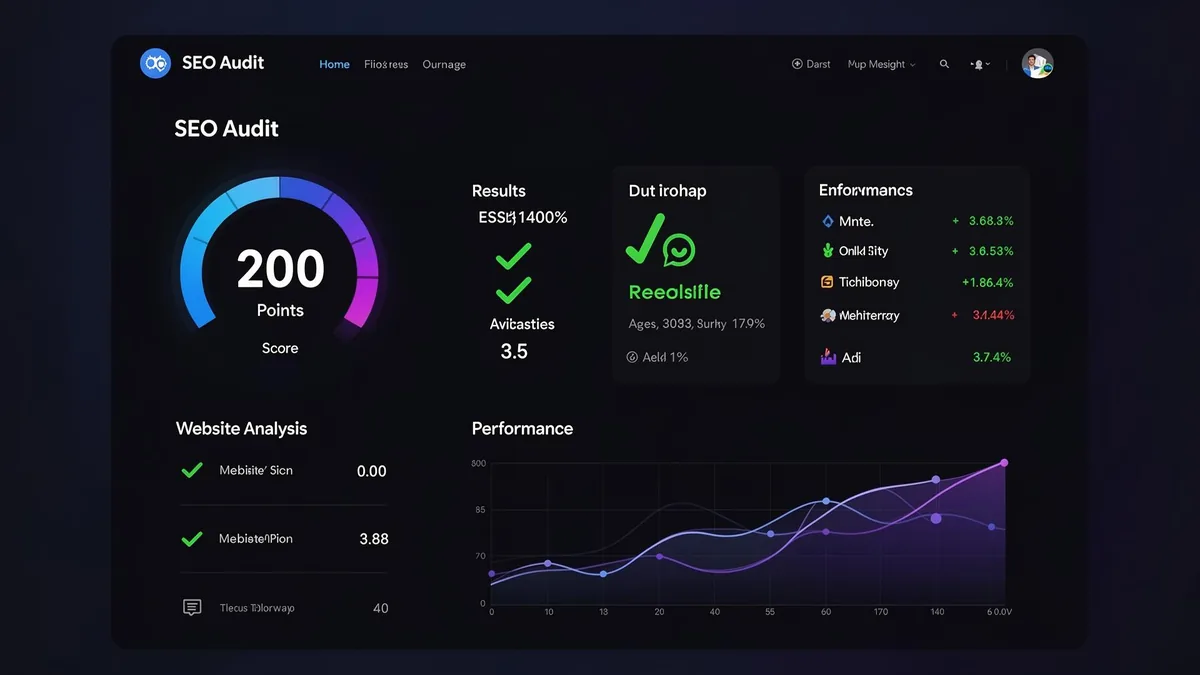 Interface de l'audit SEO gratuit Crawlers.fr montrant le score sur 200 points avec les métriques de performance et les graphiques d'analyse